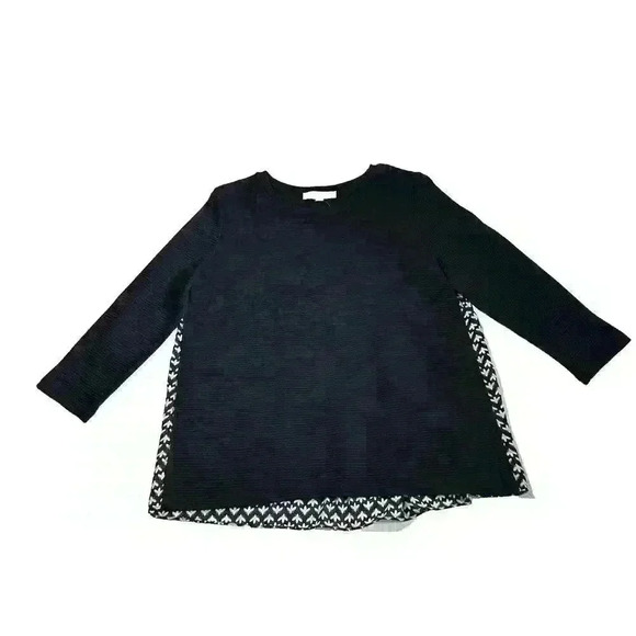 Ann Taylor Loft NWT SZ Medium Navy Blue Ribbed 3/4 Sleeve Blouse Top Hi Low Hem - Picture 2 of 9